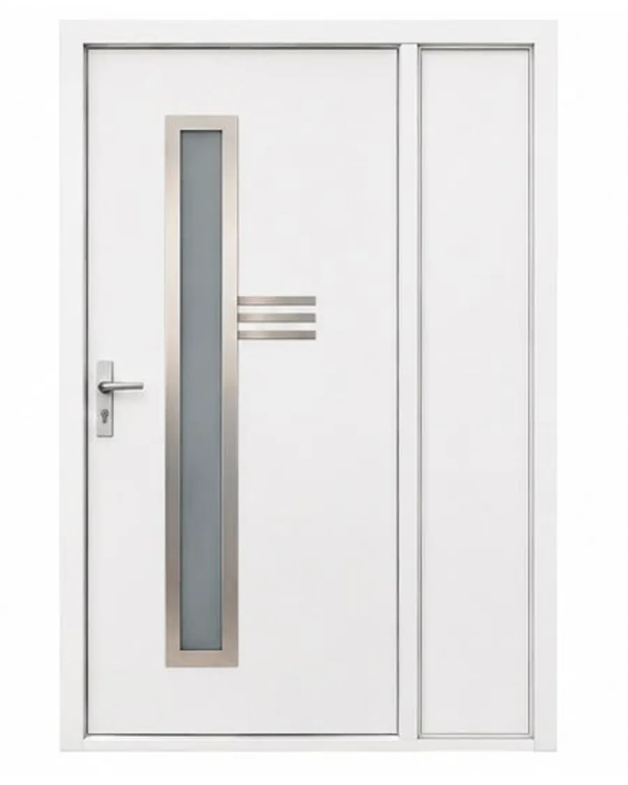 White Steel-Inlay Door with Sidelight